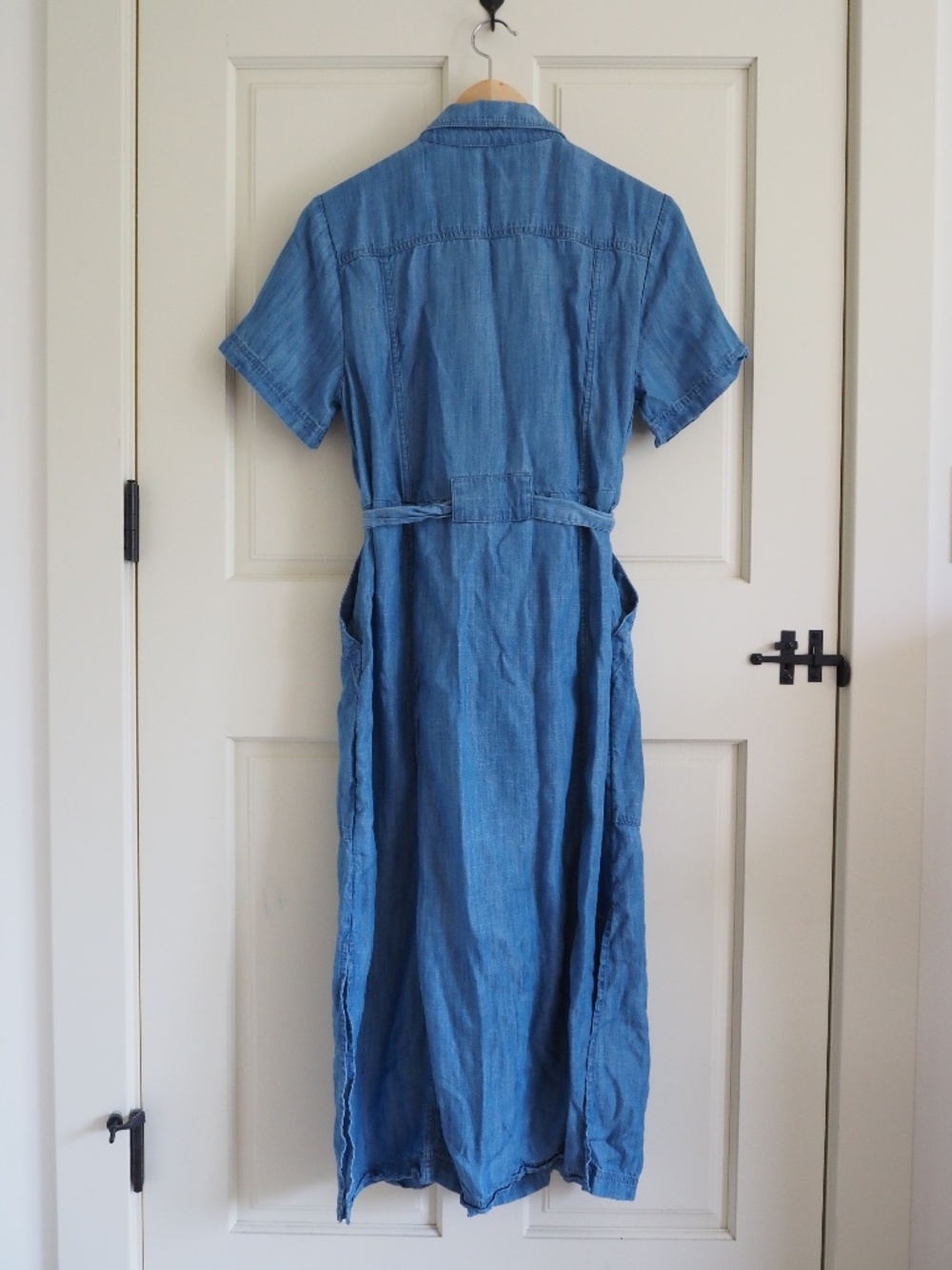 Lands' End Blue Lyocell Denim Short Sleeve Work Dress Tie Front Pockets Size S - Picture 2 of 9